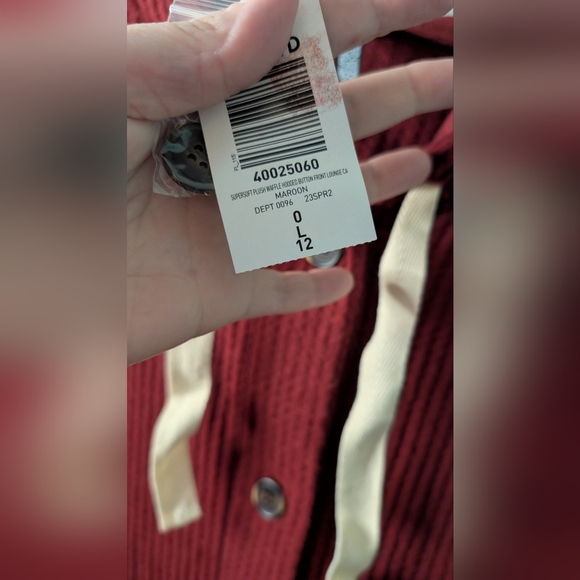 Super Soft Plush Waffle Hooded Button Front Lounge Cardigan NWT 12/L - Picture 4 of 10